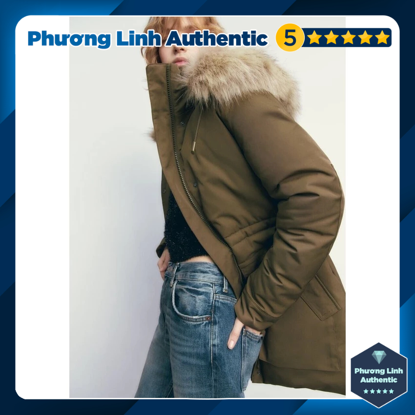Áo khoác Parka chống nước có mũ, mũ/lông mũ có thể tháo rời, eo điều chỉnh Zara Auth New Tag có sẵn 0518/044 0518044