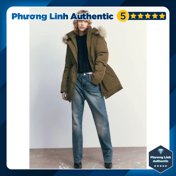 Áo khoác Parka chống nước có mũ, mũ/lông mũ có thể tháo rời, eo điều chỉnh Zara Auth New Tag có sẵn 0518/044 0518044