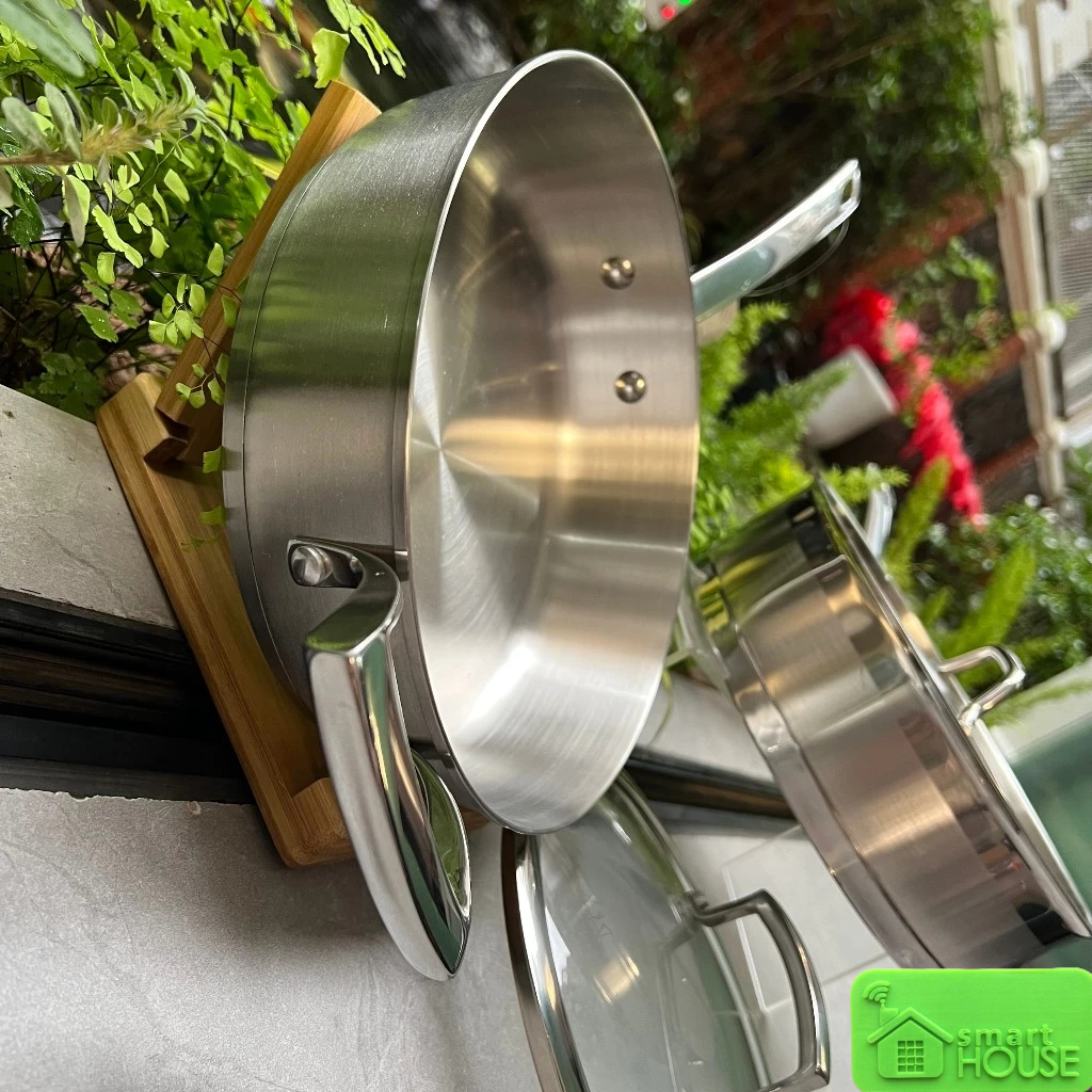 Chảo Inox HORWOOD Inox 18/10 Đáy 5 Lớp Nắp Thuỷ Tinh Chảo Chiên Xào Rán Tay Cầm Cách Nhiệt Dùng Từ Dụng Cụ Nhà Bếp