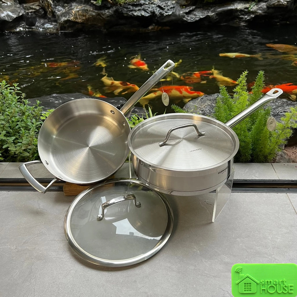 Chảo Inox HORWOOD Inox 18/10 Đáy 5 Lớp Nắp Thuỷ Tinh Chảo Chiên Xào Rán Tay Cầm Cách Nhiệt Dùng Từ Dụng Cụ Nhà Bếp
