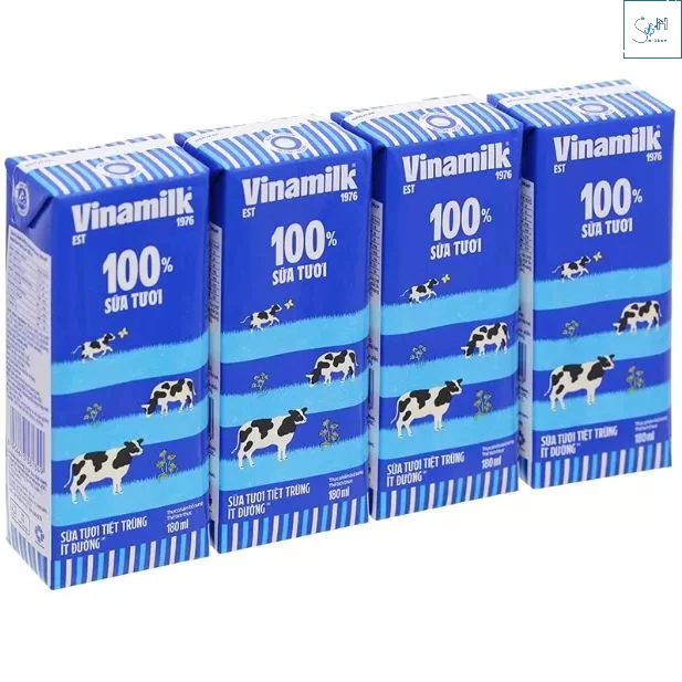 Lốc 4 hộp sữa tươi tiệt trùng ít đường Vinamilk 100% Sữa tươi (110ml/180ml)