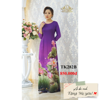 Áo dài trung niên thời trang quý bà cao cấp - Ladyshop - Áo dài tím hoa sen đính đá TK282