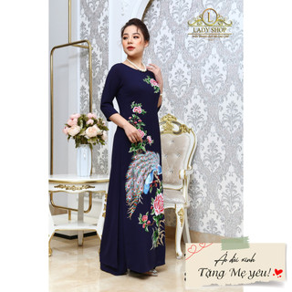 Áo dài trung niên thời trang quý bà cao cấp - Ladyshop - Áo dài thêu công mẫu đơn TK320