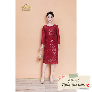 Đầm suông kimsa họa tiết thêu Ladyshop thời trang trung niên cao cấp TK936