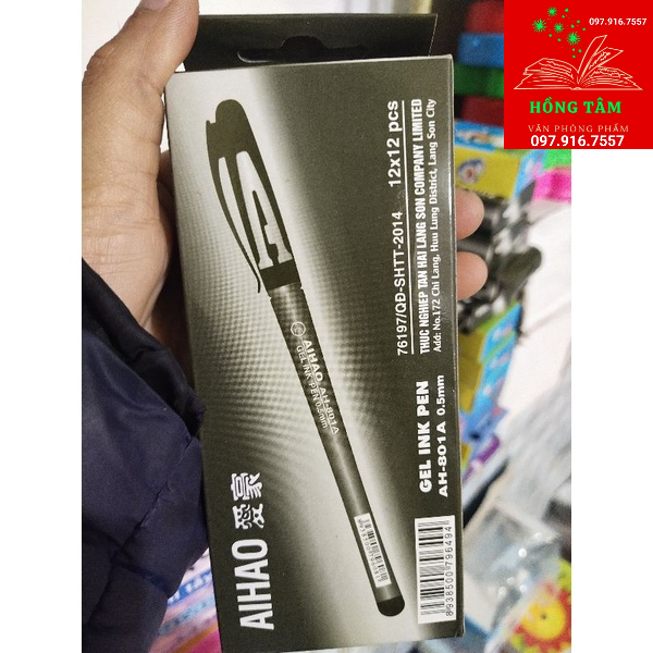 Hộp 12c bút chữ A, gel nước aihao xanh, đen, tím