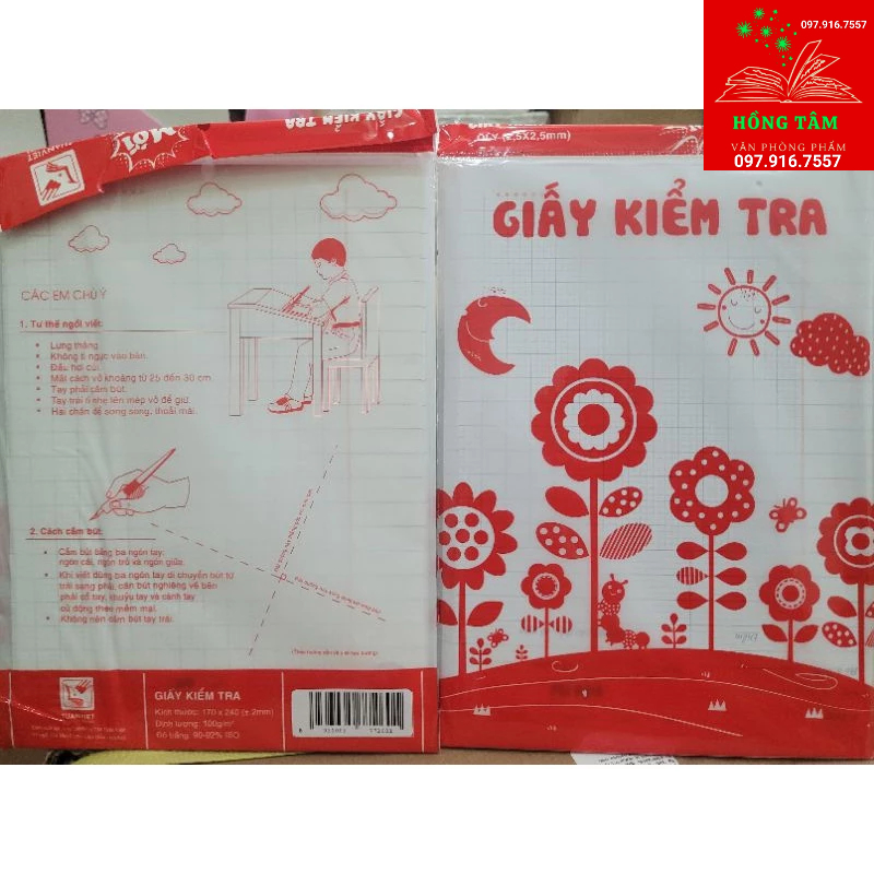 Giấy kiểm tra 4 ô li cấp 1( 12 tờ đôi+6 tờ đơn)