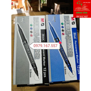 Hộp 12 bút dạ kính 2 đầu double marker M&G 21372