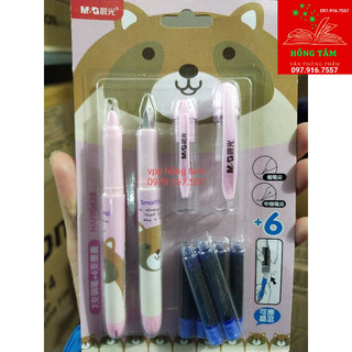 Sét 2 bút máy ngòi trơn kèm 6 ống mực xanh M&G0438
