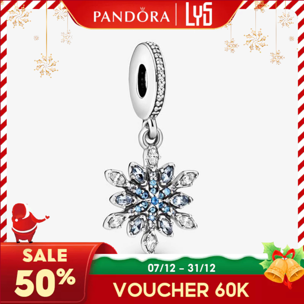 Charm bạc Pandora Crystalized Snowflake Dangle Charm Blue Moments hoa tuyết Charm 1104
