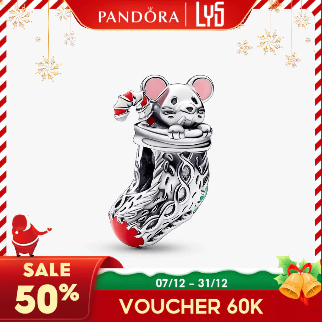 Charm Pandora bạc S925 - Chú Chuột và Chiếc Tất Giáng Sinh Charm 1352