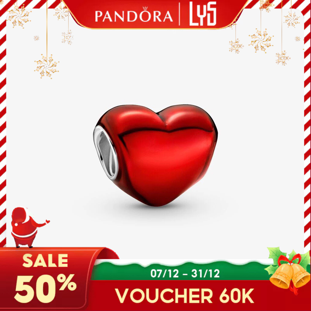 Charm bạc S925 Pandora Metallic Women's Red Heart trái tim đỏ Charm 1357