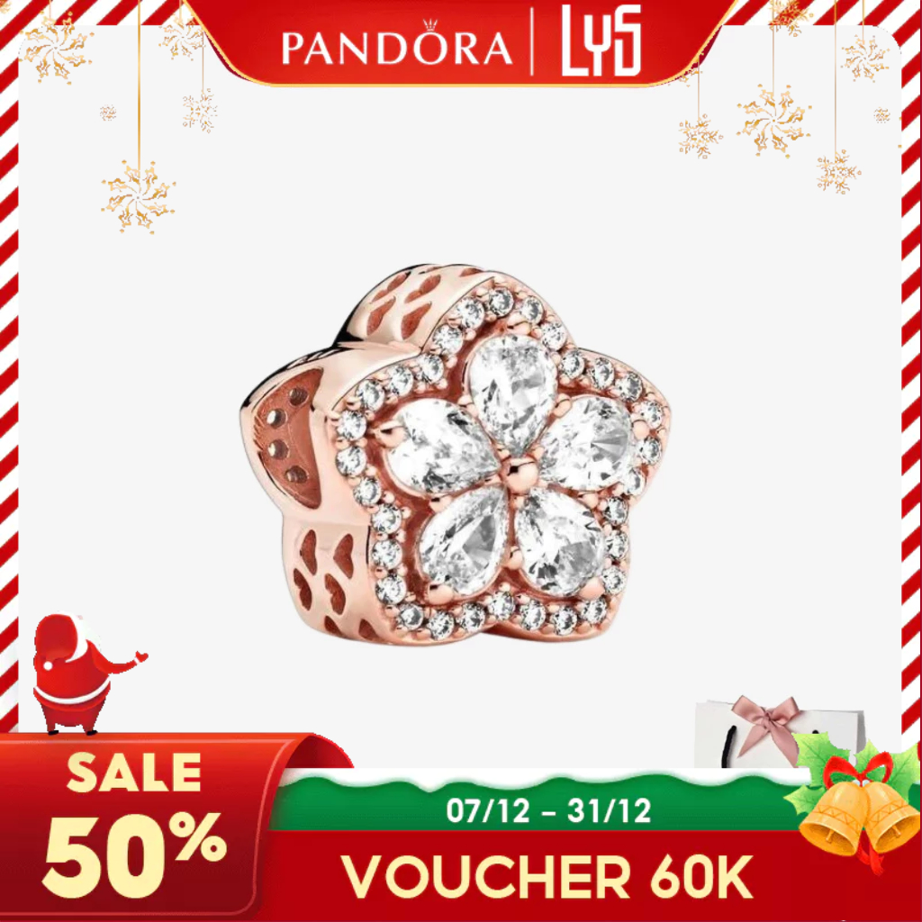Charm Bạc S925 Bông Hoa Hồng Vàng Rose Gold Sparkling Flower Pave 1521
