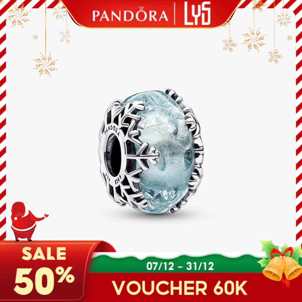 Charm Pandora Winter Blue Snowflake Murano Charm thủy tinh 1143 - Bạc S925