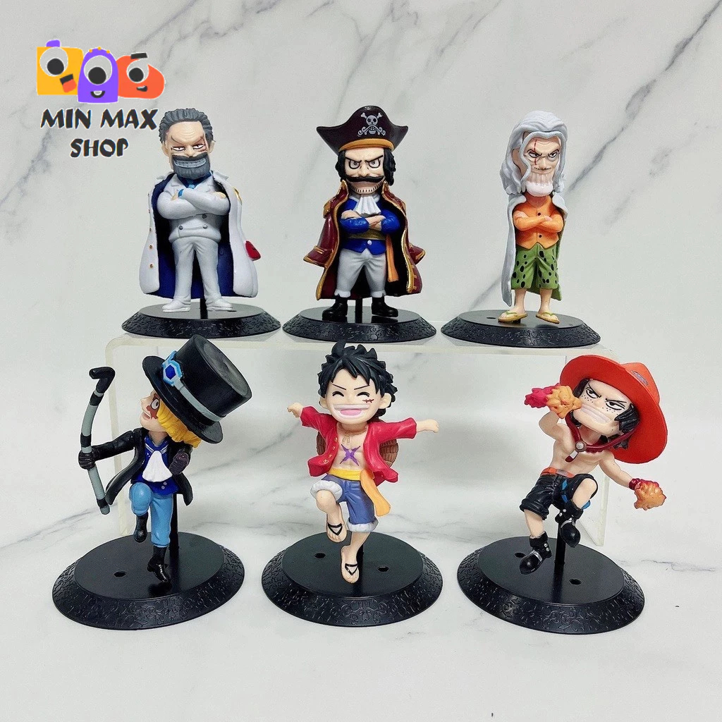 Mô Hình 6 Nhân Vật One Piece Luffy Ace Sabo Grap Roger Rayleigh cao 10-11cm Trang trí bàn làm việc