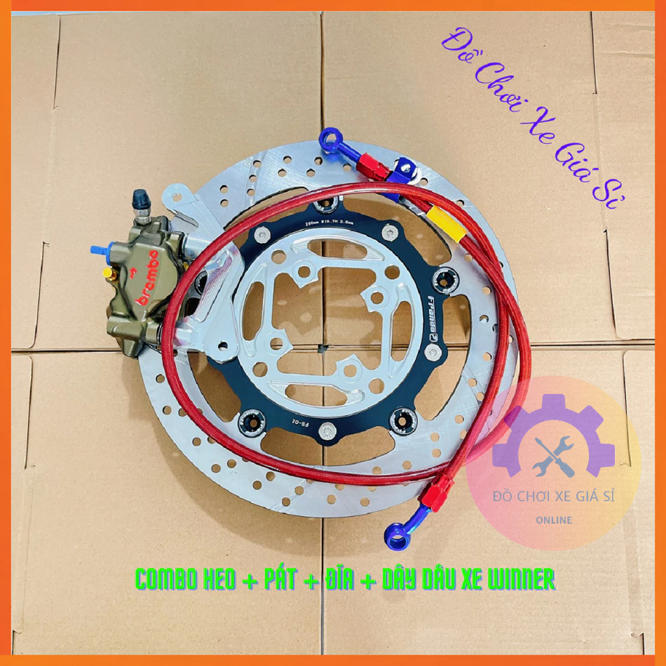 [ Full Combo Winner ] Heo Dầu 2Pis Moto3 + Pát CNC + Dây Dầu Morin + Đĩa Thắng Frando 260mm - Heo màu Rêu