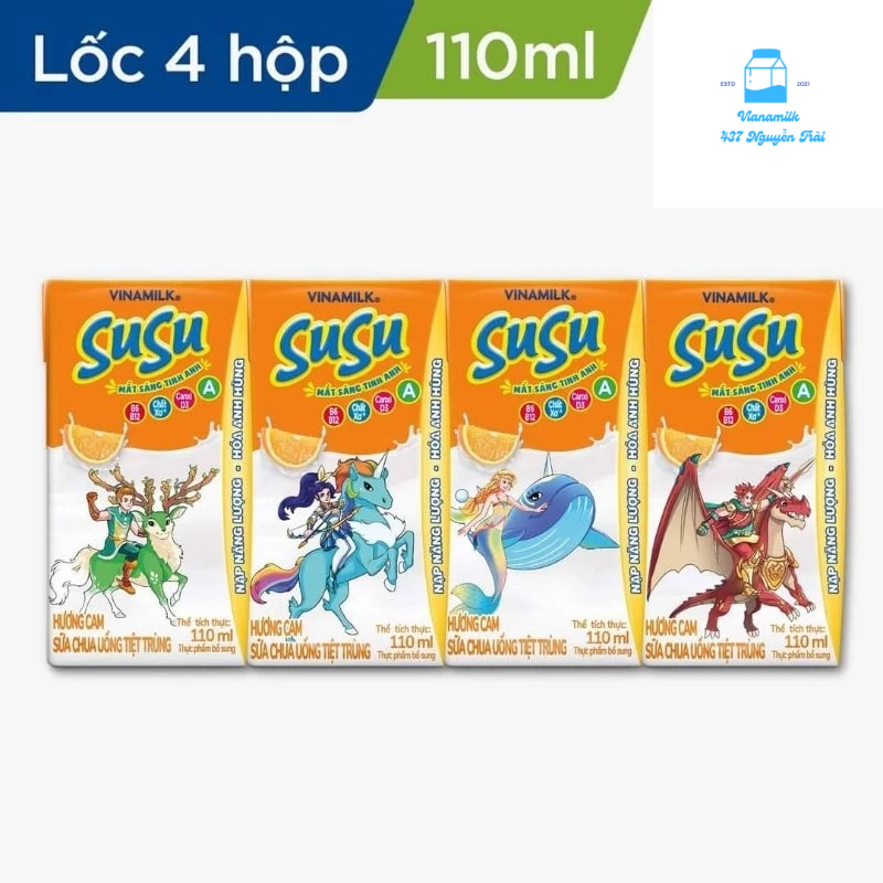 Combo 2v-Sữa Chua uống tiệt trùng hương cam Vinamilk Susu - Lốc 4 hộp 110ml