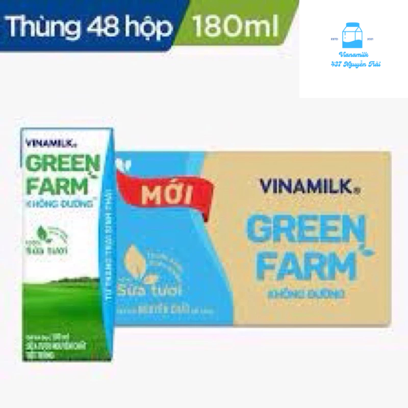 Sữa Tươi Tiệt Trùng Vinamilk Green Farm Không đường - Thùng 48 hộp 180ml