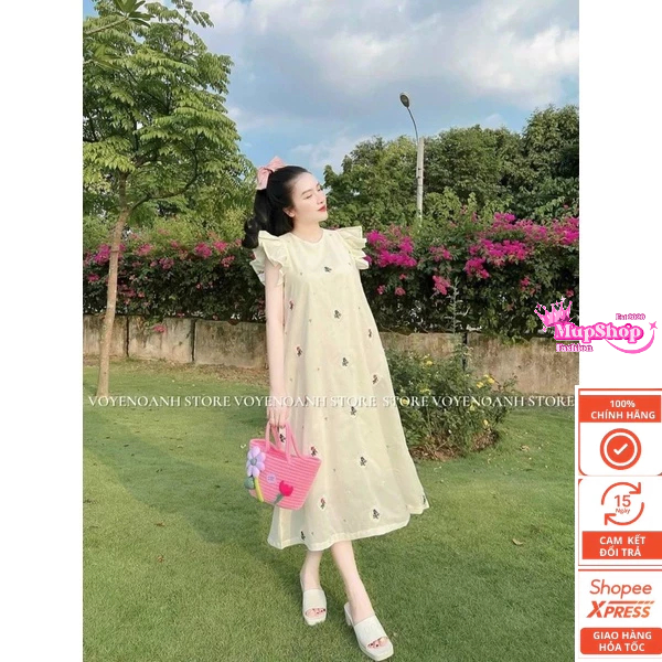 Váy hoa cánh tiên chất đũi lien 2 lớp Bigsize