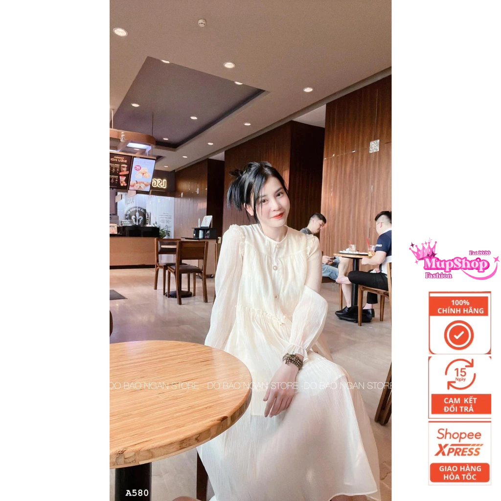 Váy tơ dài tay cúc ngọc tiểu thư , váy dự tiệc, đầm bầumùa thu