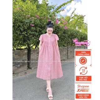 Váy đầm bầu babydoll kẻ hồng xếp ly ngực kèm tag cài siêu xinh, váy đầm bầu thiết kế, váy babydoll bigsize