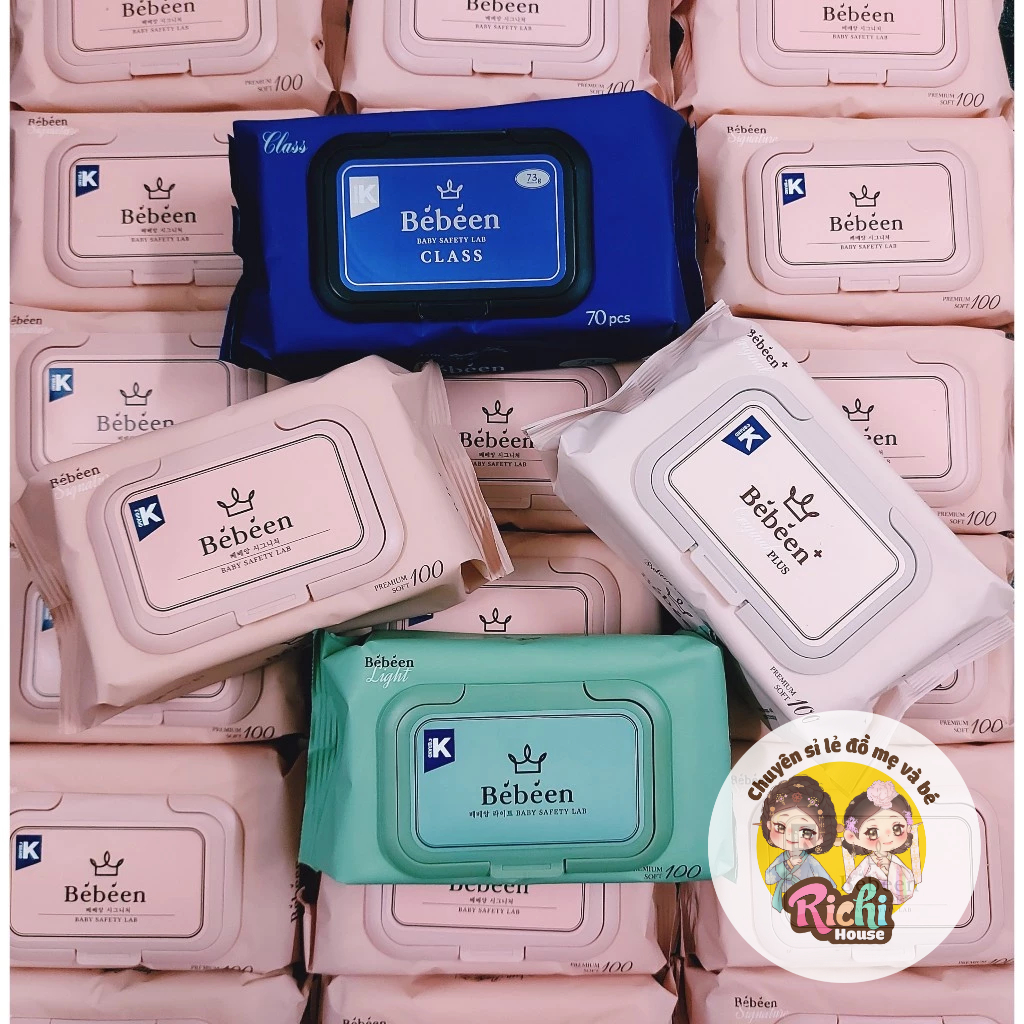 Combo 5 Gói - Khăn Ướt Bebeen Signature Hồng/Green Light/Class/Original - Hàng Chính Hãng - Không Hóa Chất, Không Hương