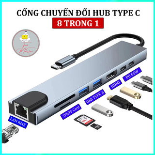 Cổng Chuyển Đổi Hub Type C Và Hub USB 3.0 to HDMI,USB 3.0,SD,TF,RJ45,PD Type-C Cho Laptop Táo