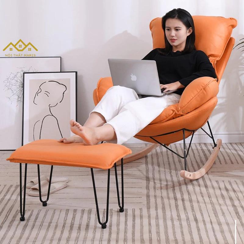 Ghế Sofa Bập Bênh Thư Giãn Kèm Đôn Ghế Để Chân, Ghế Sofa Lười Kiểu Dáng Bắc Âu Thời Thượng Hàng Nhập Khẩu Nội Thất Maris