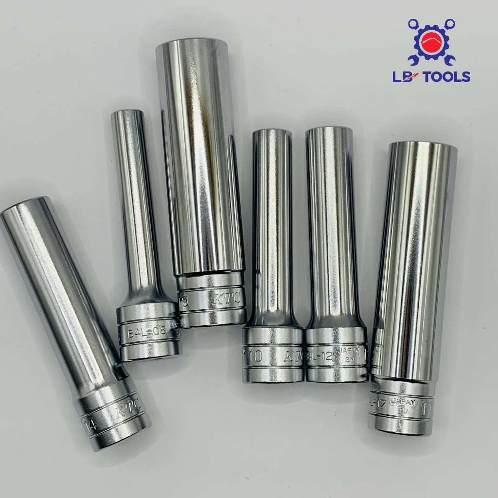 Đầu khẩu dài 1/2 KTC Nhật các cỡ từ 8-19mm, chiều dài 90-100mm - Đầu tuýp trắng dài Nhật bản B4L-08, B4L-19