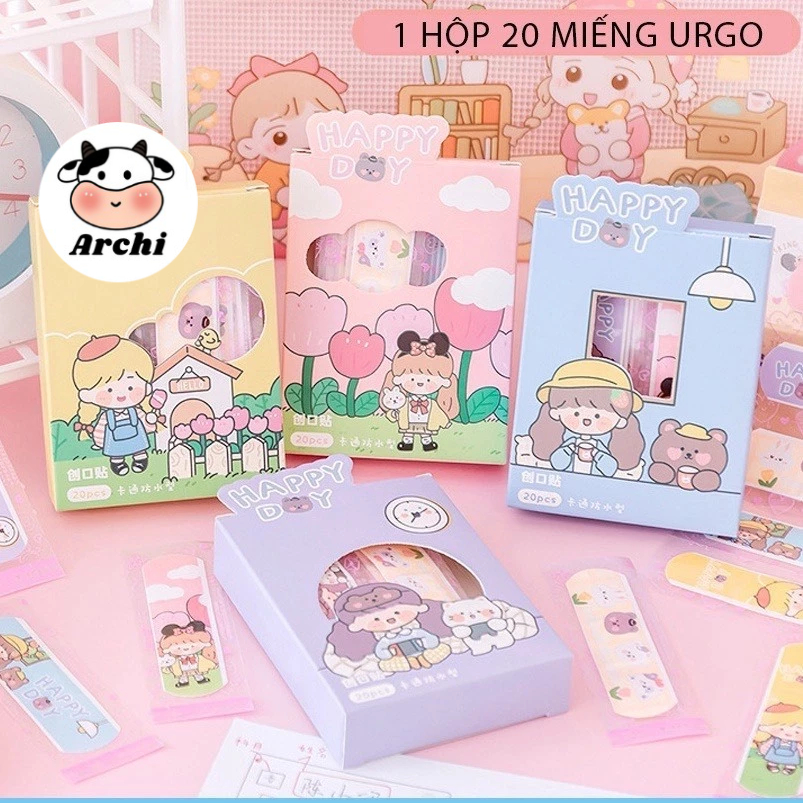 Hộp 20 băng dán cá nhân Urgo họa tiết dễ thương