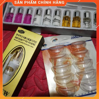 Combo sét uốn mi colagel siêu tiết kiệm. Gồm 1 bộ thuốc uốn tháo và dưỡng 10 lọ. 1 keo bắt trục 6d. 1 trục 6d
