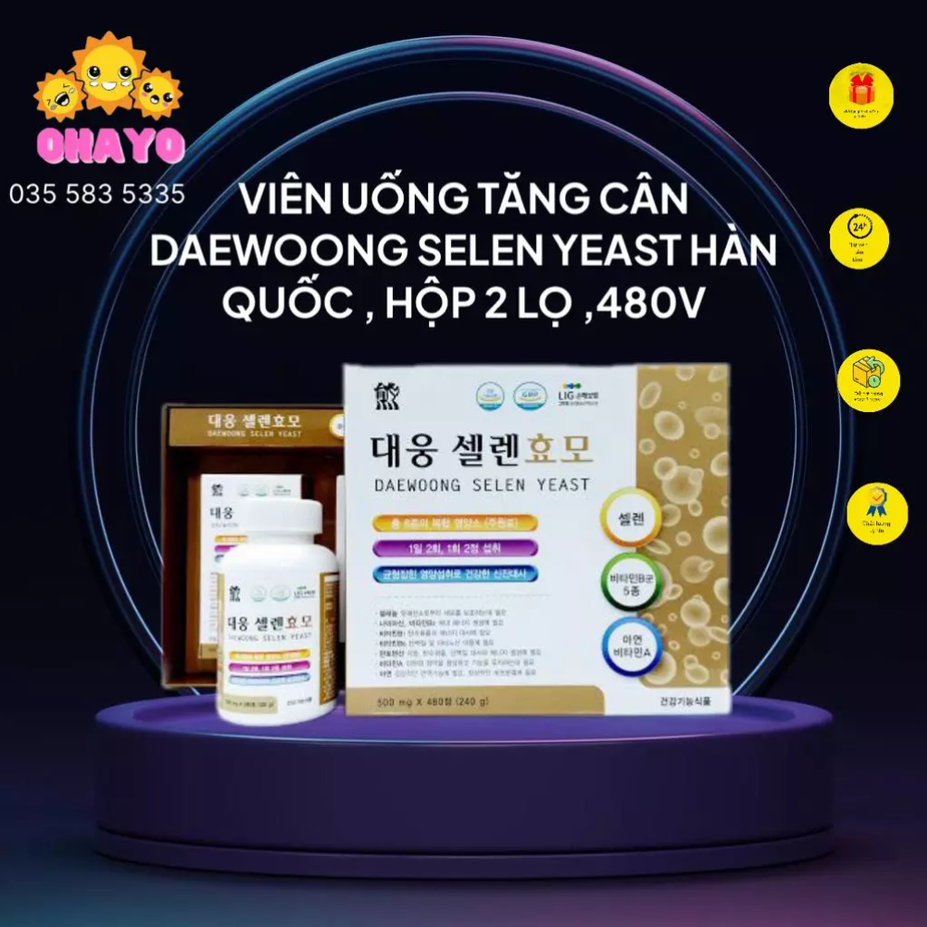 Viên Uống Tăng Cân D Selen Yeast Hàn Quốc Hộp 2 Lọ * 240 Viên, Giúp ăn ngon, ngủ ngon và tăng cân theo ý muốn OHAYO