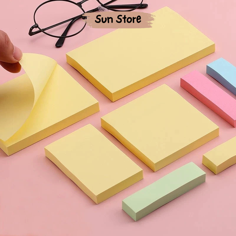 Set 100 tờ giấy nhớ viết note ghi chú nhiều kích cỡ màu vàng - Sun Store