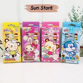 Bộ bút sáp dầu 12 màu cao cấp an toàn không độc hại - Sun Store