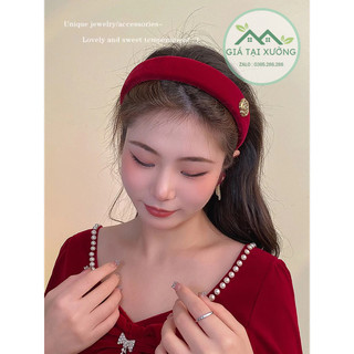 Bờm tóc nhung đỏ thời trang cao cấp