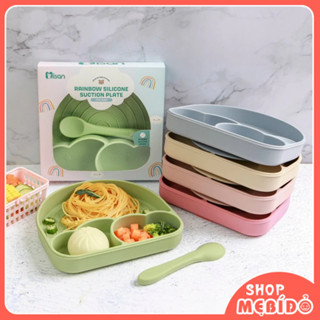 Khay Ăn Dặm Silicon Có Đế Hít Chống Đổ 3 Ngăn Cho Bé - Shop Mẹ Bí Đỏ