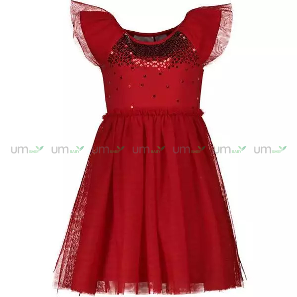 Đầm tutu đỏ cho bé gái 1-7T Mini Mango váy voan đính sequin đầm lễ hội giáng sinh tết cho bé gái váy đầm bé gái xuất dư