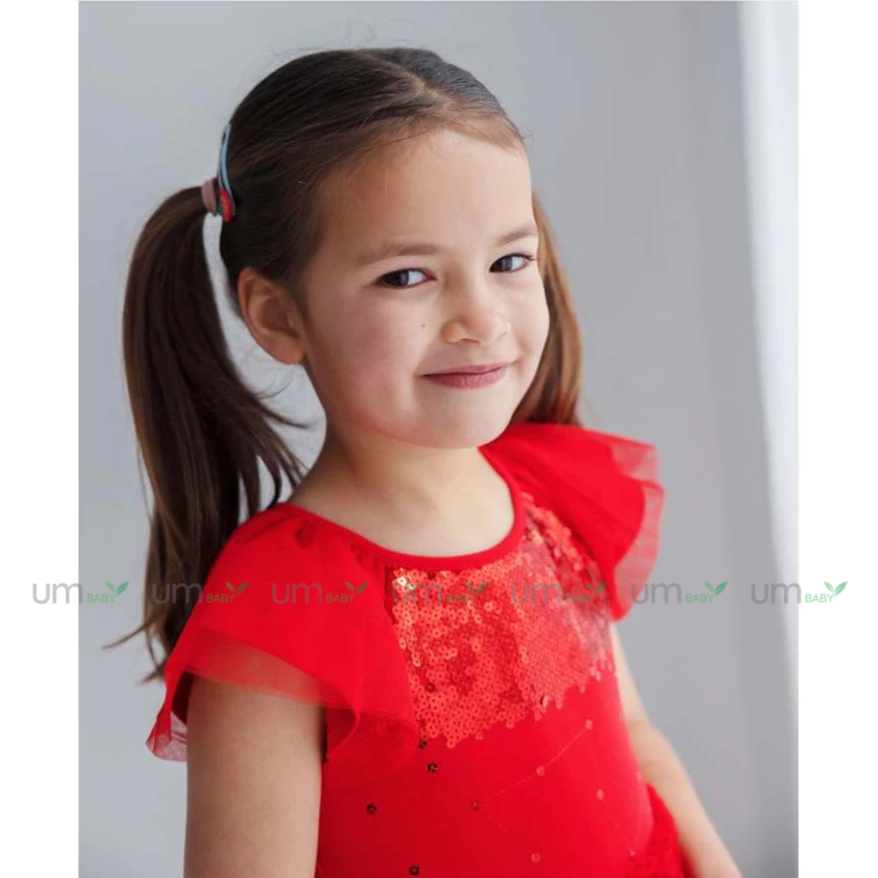 Đầm tutu đỏ cho bé gái 1-7T Mini Mango váy voan đính sequin đầm lễ hội giáng sinh tết cho bé gái váy đầm bé gái xuất dư