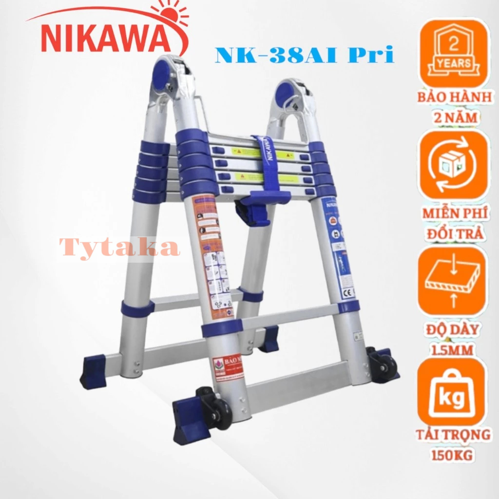 Thang nhôm rút đôi chữ A Nikawa NK-38AI-Pri, chiều cao chữ A 1.9m, 6 bậc