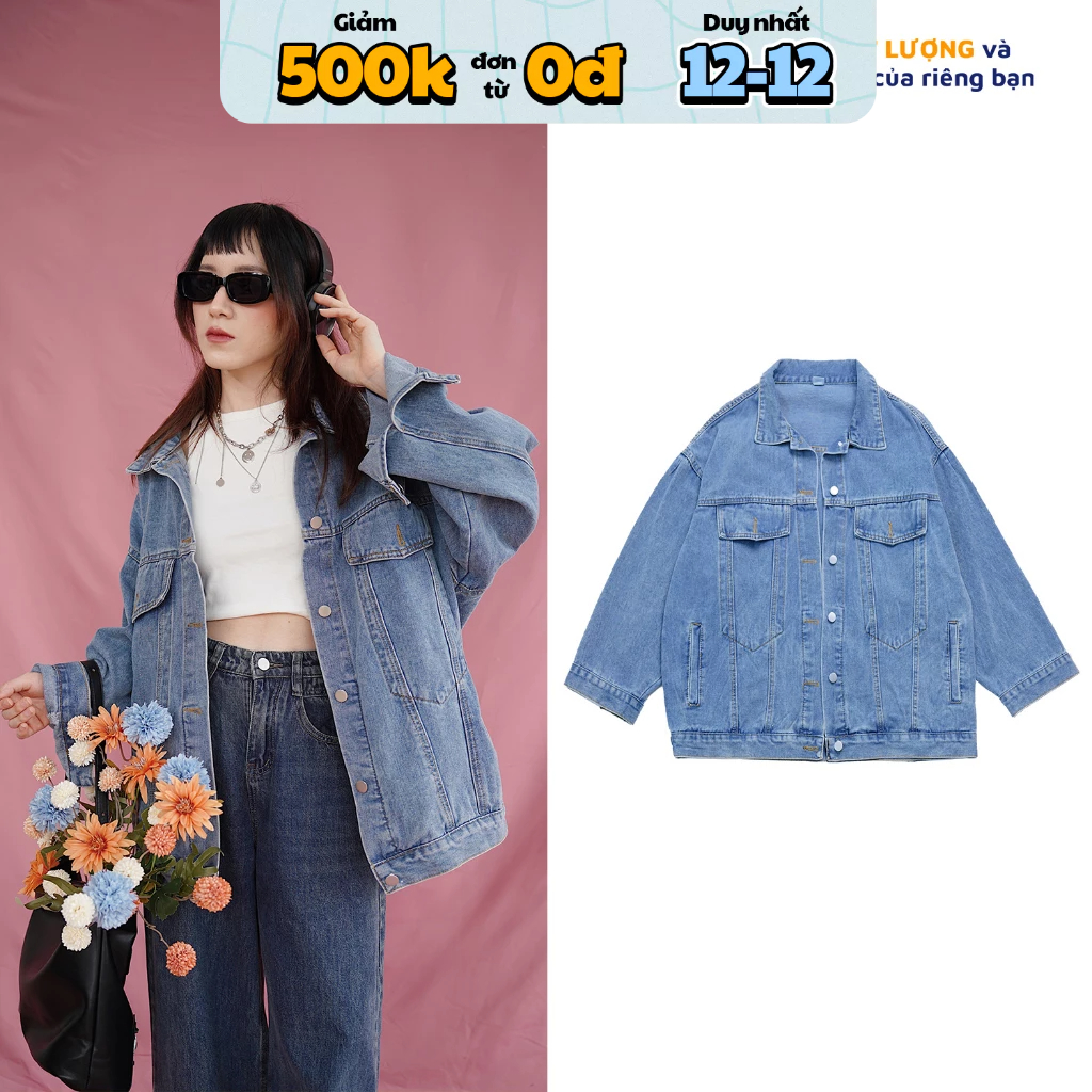 Áo khoác denim bigsize MC21.STUDIOS jacket bò oversize Unisex dáng rộng Ulzzang Streetwear Hàn Quốc A3505