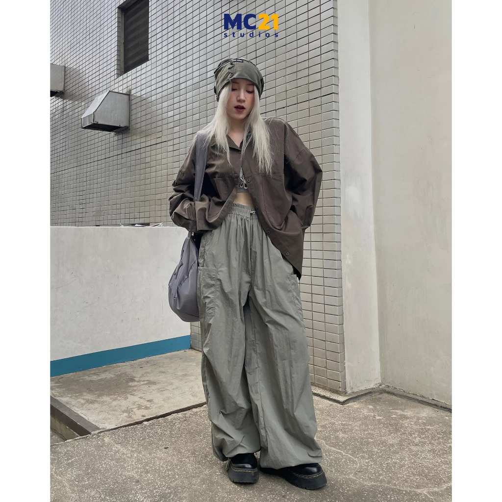 Quần jogger kaki gió MC21.STUDIOS ống rộng lưng cạp chun bigsize cargo Unisex nam nữ Ulzzang Streetwear Hàn Quốc Q3718