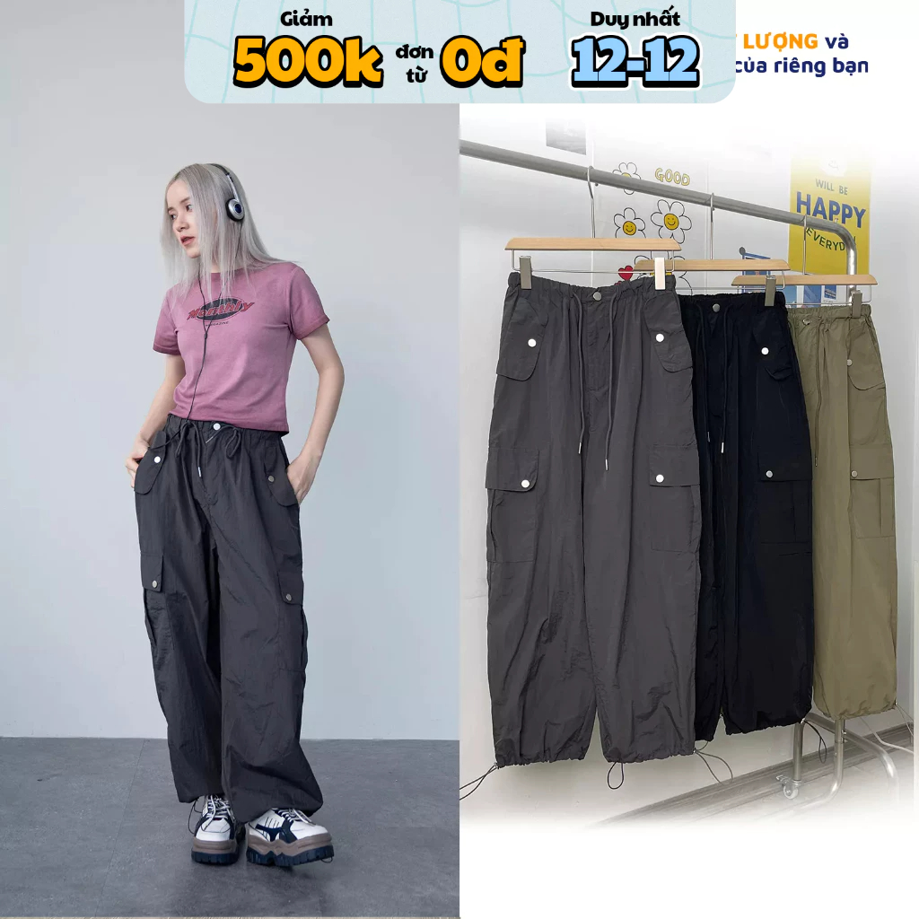 Quần parachute MC21.STUDIOS chất gió unisex lưng cao cạp chun bigsize Ulzzang Streetwear Hàn Quốc pants Q3607