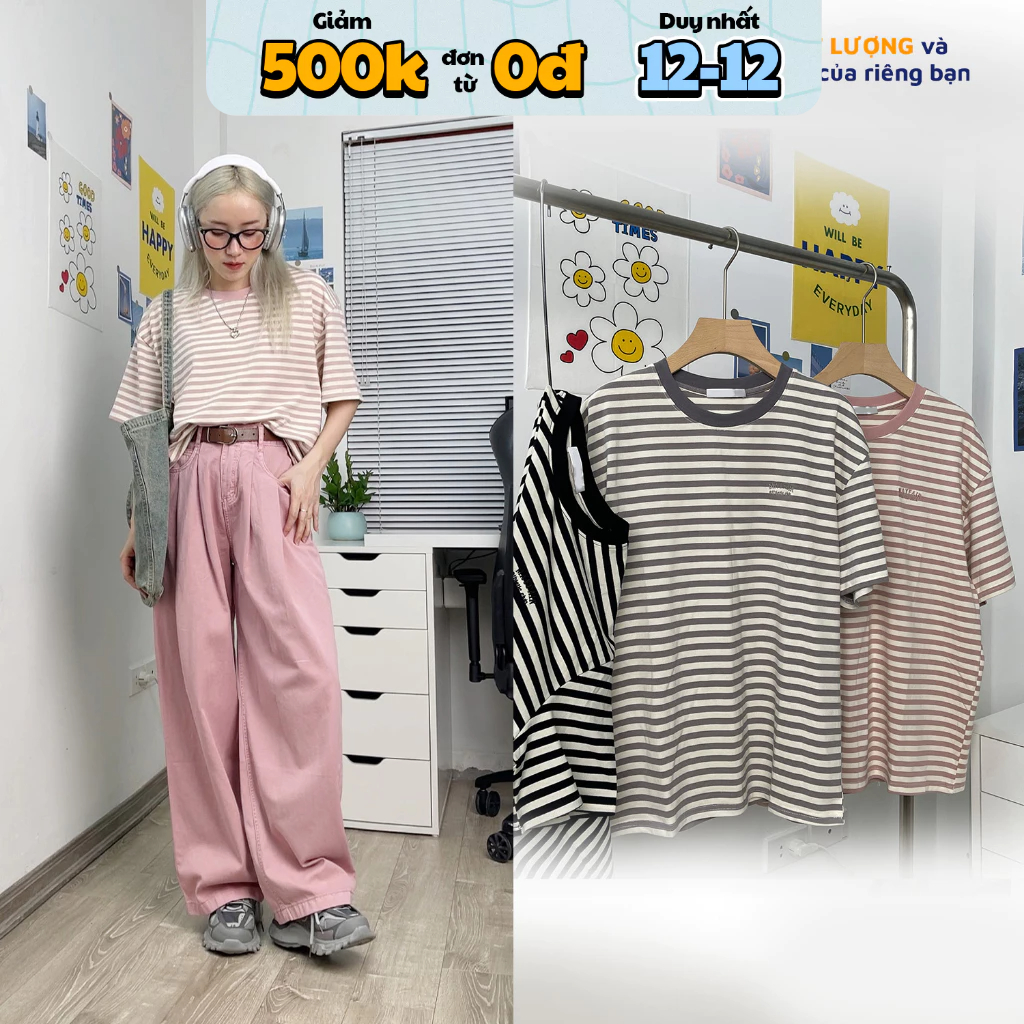 Áo phông kẻ MC21.STUDIOS oversize tay lỡ Unisex Ulzzang Streetwear Hàn Quốc tee form rộng t-shirt nam nữ pull A3609