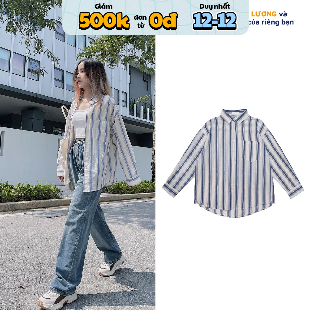 Áo sơ mi kẻ sọc dọc dài tay nữ MINION CLOTHING oversize Ulzzang Hàn Quốc vải mềm thoáng mát form rộng A3036