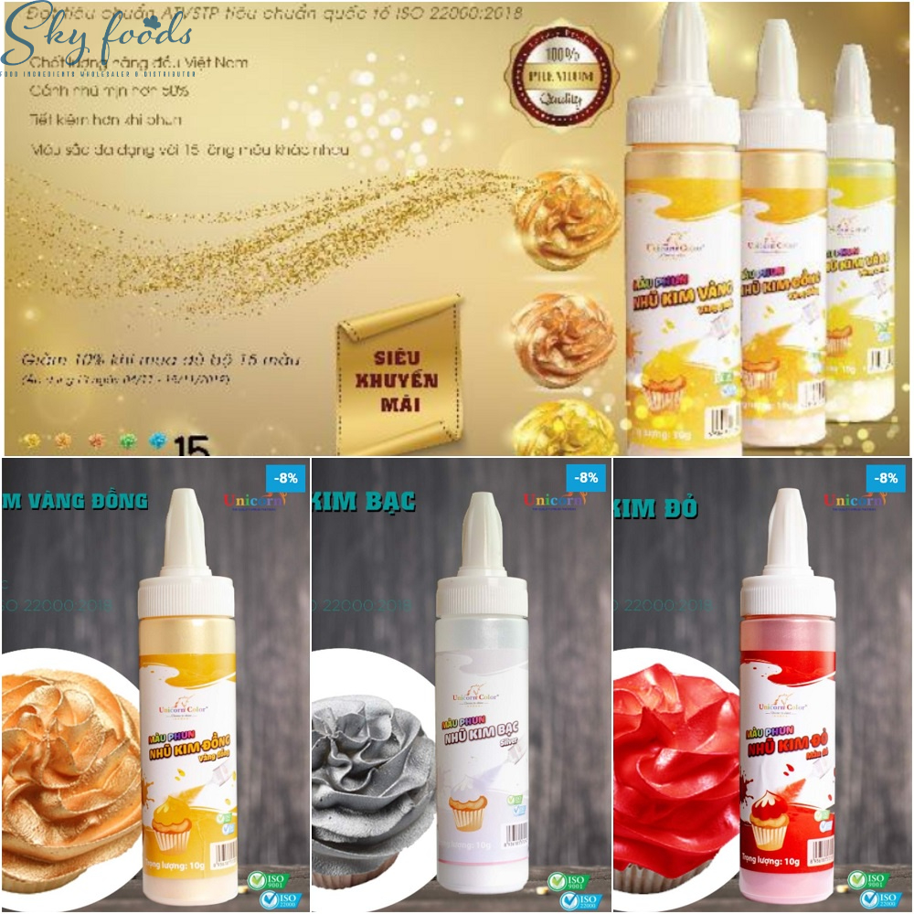 Màu phun nhũ kim thực phẩm Unicorn Color, màu phun nhũ kim Unicorn