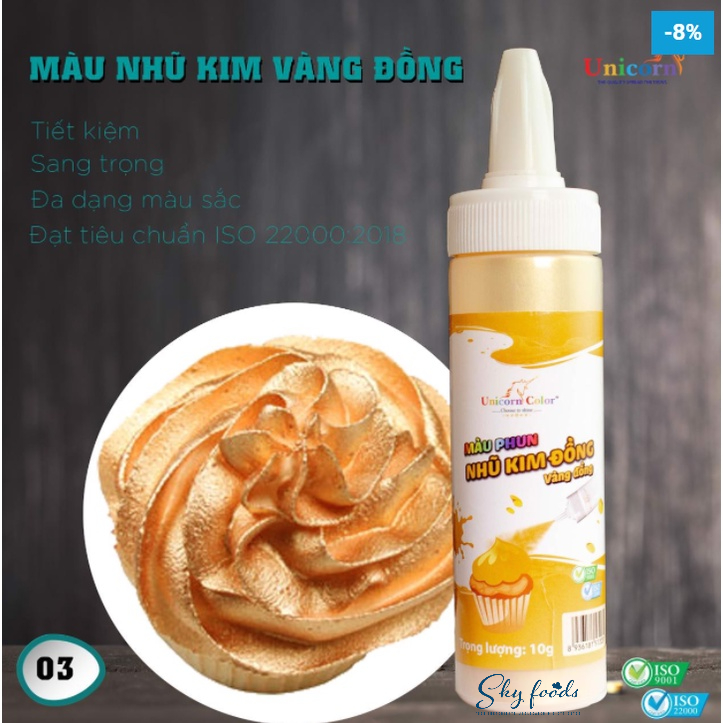 Màu phun nhũ kim thực phẩm Unicorn Color, màu phun nhũ kim Unicorn