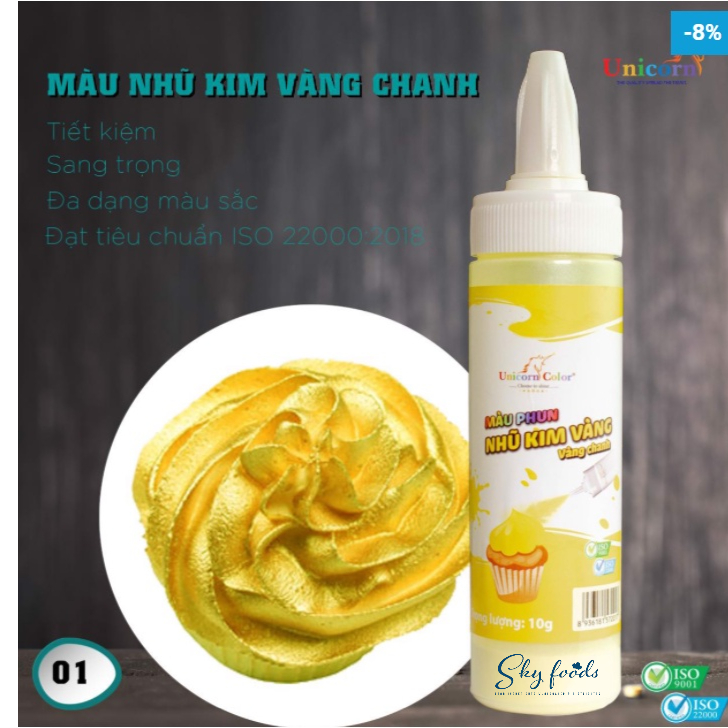 Màu phun nhũ kim thực phẩm Unicorn Color, màu phun nhũ kim Unicorn
