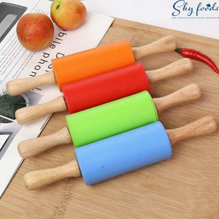 Dụng cụ làm bánh - cây lăn bột silicon làm bánh cán gỗ tay gỗ