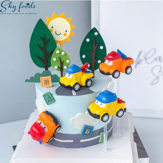 Phụ kiện bánh sinh nhật bánh kem - 4 xe oto đội mũ (4 xe ) trang trí bánh sinh nhật