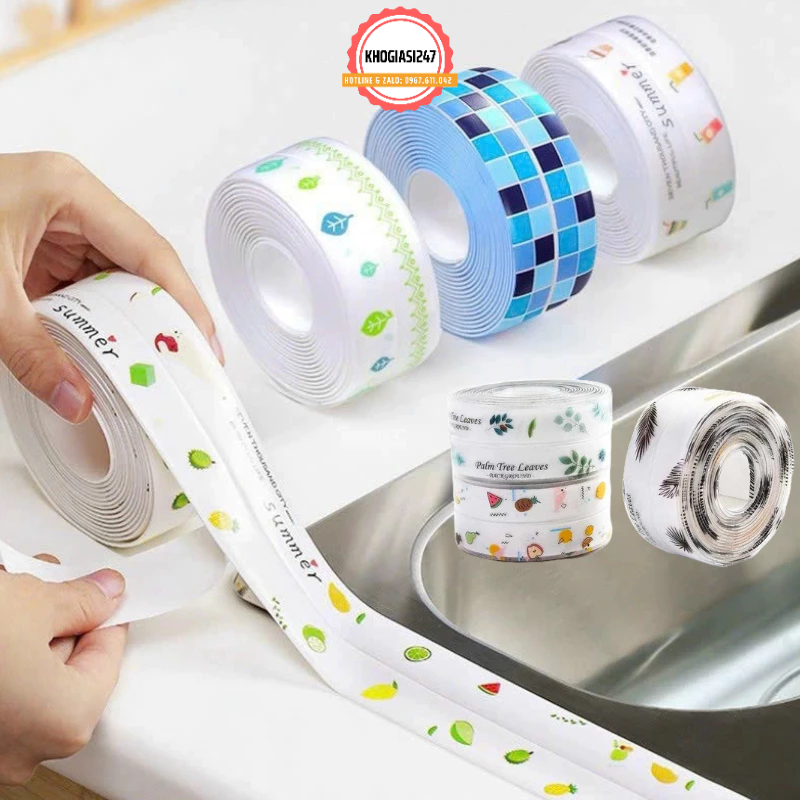 Cuộn Băng Dính Dán Viền Bồn Rửa Chén Bát, Khe Hở Nhà Bếp Họa Tiết Dễ Thương Chống Thấm Nước, Chống Rêu Mốc 3,2m x 1,5cm