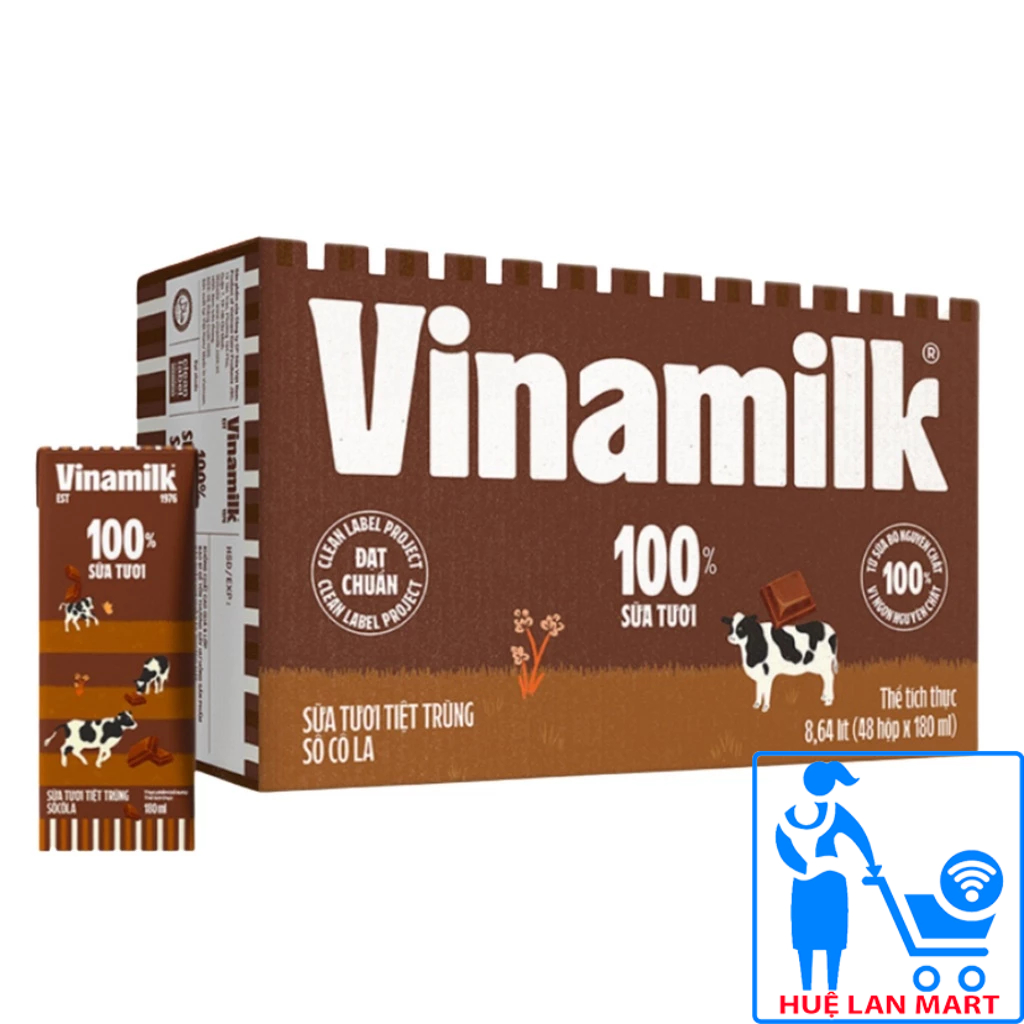 [CHÍNH HÃNG] Sữa Tươi Tiệt Trùng Vinamilk 100% Hương Socola Thùng 48 Hộp x 180ml